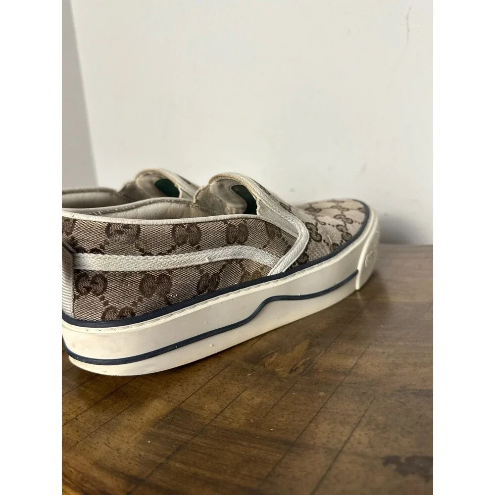 Gucci Tennis 1977 GG Supreme Canvas Slip On Sneakers Beige Brown EU 37